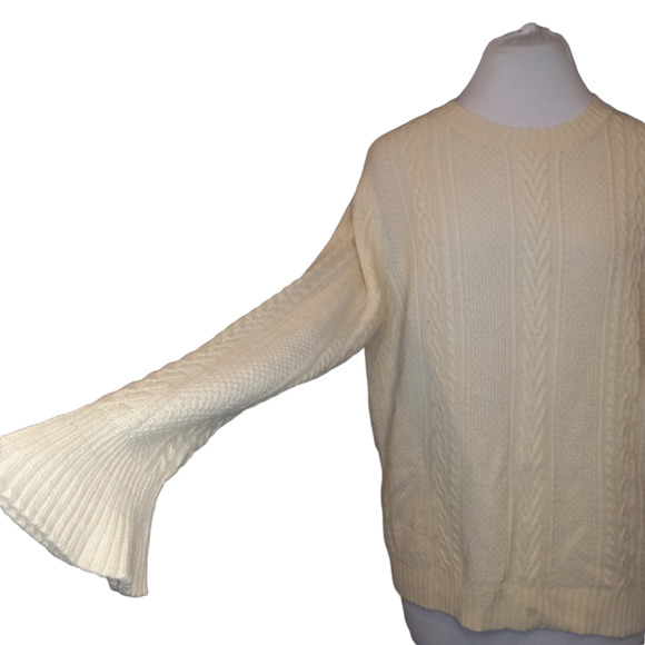 NWT J Crew Cream Crew Neck Flair Sleeve Wool Knit Sweater - Picture 3 of 7